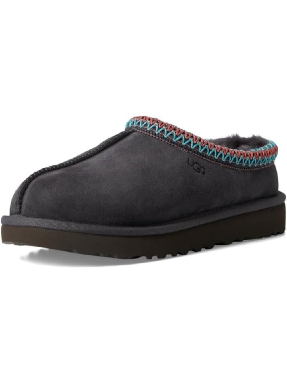 Womens Dark Grey Suede UGG Tasman II Slipper Heat Embossed Logo Braided Slippers